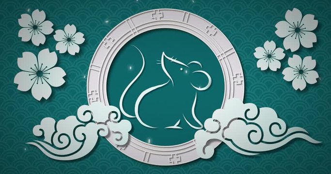 Chinese new year animation of a rat in a spinning wheel 4k