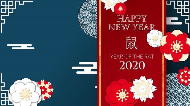 Chinese new year animation with white letters on a banner