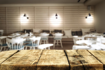 Desk of free space and kitchen interior 