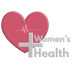 Women's health illustration. A decoravite heart, plus shape, heartbeat pulse, and texts on a isolated white background. Health and health care concept for presentation, brochure, websites, banner, etc