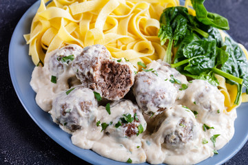 classic Swedish meatballs served with egg noodle
