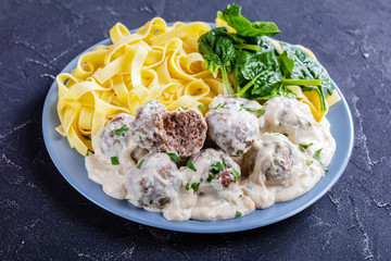 classic Swedish meatballs served with egg noodle