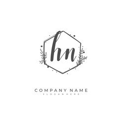 Handwritten initial letter H N HN for identity and logo. Vector logo template with handwriting and signature style.