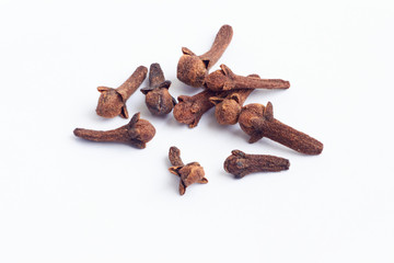 dried cloves spice isolated on white background close-up macro 