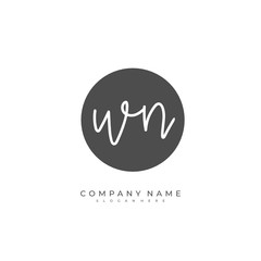 Handwritten initial letter W N WN for identity and logo. Vector logo template with handwriting and signature style.
