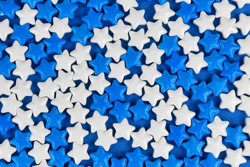 White and blue star shaped sugar sprinkles