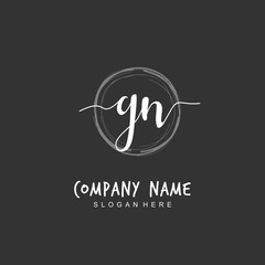 Handwritten initial letter G N GN for identity and logo. Vector logo template with handwriting and signature style.