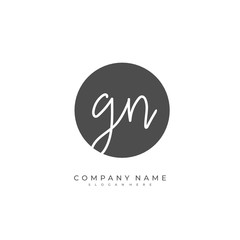 Handwritten initial letter G N GN for identity and logo. Vector logo template with handwriting and signature style.