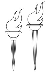 Torch is a classic form. Olympic flame. Line drawing illustration