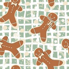 Seamless Winter Pattern with hand drawn cookies and funny winter doodles. Delicate Design.