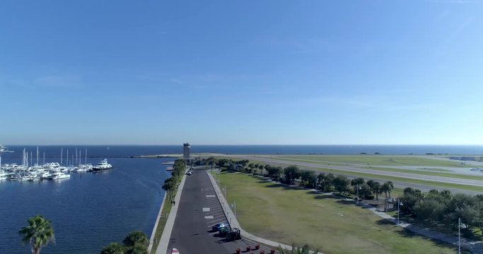 4K Aerial Video of Albert Whitted Airport and Park in St Petersburg, Florida