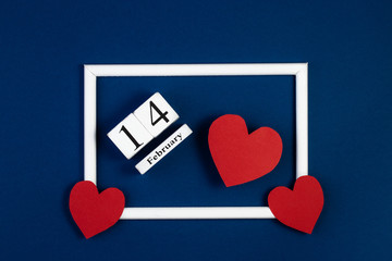 Creative Valentine Day romantic composition with with white photo frame