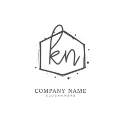  Handwritten initial letter K N KN for identity and logo. Vector logo template with handwriting and signature style.
