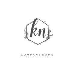  Handwritten initial letter K N KN for identity and logo. Vector logo template with handwriting and signature style.
