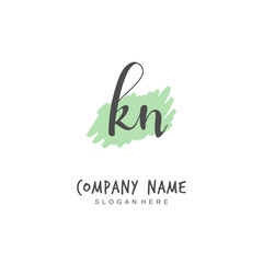  Handwritten initial letter K N KN for identity and logo. Vector logo template with handwriting and signature style.