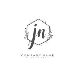 Handwritten initial letter J N JN for identity and logo. Vector logo template with handwriting and signature style.