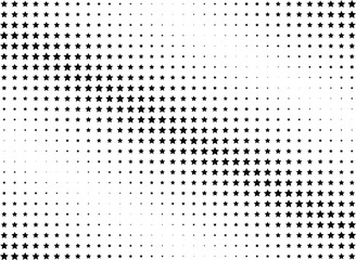 Abstract halftone dotted background. Monochrome futuristic grunge pattern, stars.  Vector modern optical pop art texture for posters, site, postcard, cover, labels, vintage sticker, mock-up layout.