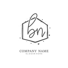 Handwritten initial letter B N BN for identity and logo. Vector logo template with handwriting and signature style.