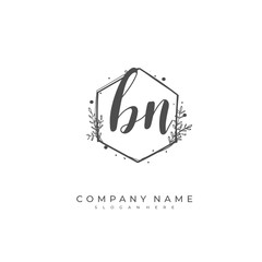 Handwritten initial letter B N BN for identity and logo. Vector logo template with handwriting and signature style.
