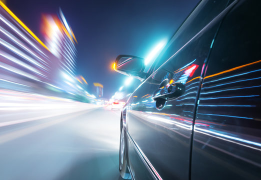 Car On The Road With Motion Blur Background