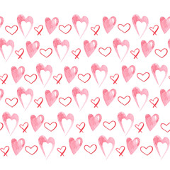 Fototapeta na wymiar Seamless background of hearts for Valentine's day. Watercolor background for design, decor, print, textile, etc.