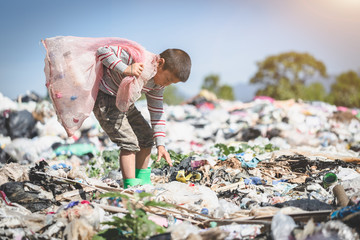Poor children collect garbage for sale because of poverty, Junk recycle, Child labor, Poverty...