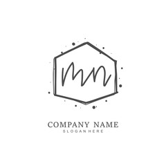 Handwritten initial letter M N MN for identity and logo. Vector logo template with handwriting and signature style.