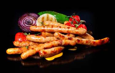 Hunting sausages with vegetables..