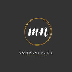 Handwritten initial letter M N MN for identity and logo. Vector logo template with handwriting and signature style.