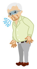 Senior man suffering from sneeze - flu symptom clip art, full length