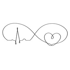 Eternal love while the heart beats. Drawn in one continuous line by hand. Isolated stock vector illustration.
