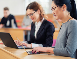 Multinational group of students in an auditorium