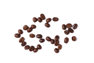 Coffee beans isolated on a white background.