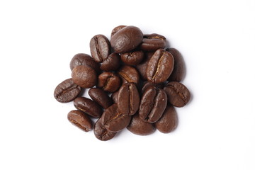 Coffee beans isolated on a white background.