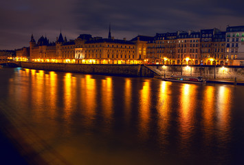 Parisian Seine river in the night