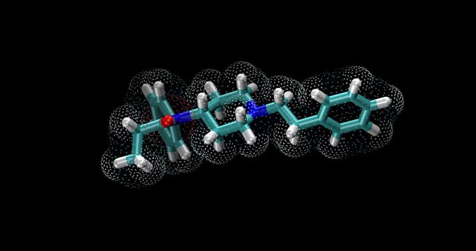  Fentanyl, opioid drug, 3d molecule   spinning on X axis