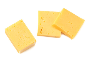 cheese slices isolated on white background. top view