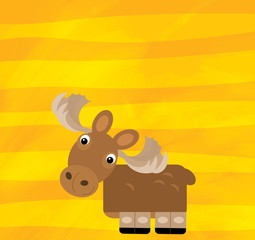 cartoon scene with animal moose elk on yellow stripes illustration
