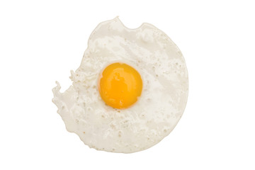 Fried egg. Top view fried eggs with yellow yolk on a white background. Food for the morning breakfast.