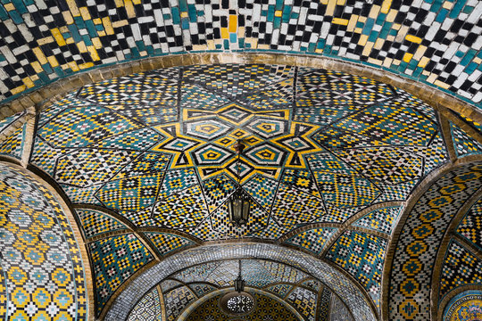 Mosaic ceiling of Karim khani nook in Golestan palace in Tehran, Iran