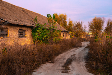 Old abandoned cowshed brick building