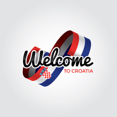 Fototapeta premium Welcome to Croatia symbol with flag, simple modern logo on white background, vector illustration