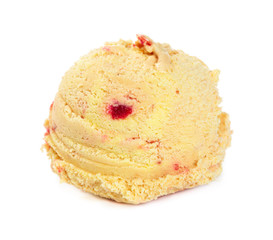Scoop of cherry mango ice cream isolated on white