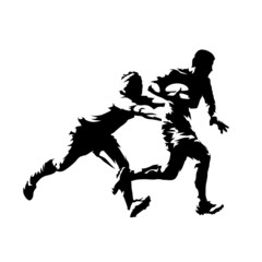 Fototapeta na wymiar Rugby players, isolated vector silhouette. Ink drawing