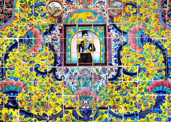 Renovated old mosaic wall, Golestan palace, Tehran, Iran
