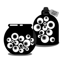 black and white illustration of a cans with eyeballs