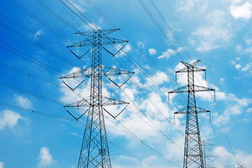 High-voltage tower sky background