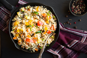 Rice with mixed vegetables, healthy vegetarian food