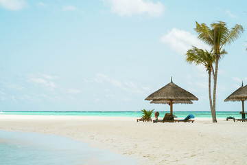 Sandy beach on the spit of the island of Kuredu, Maldives