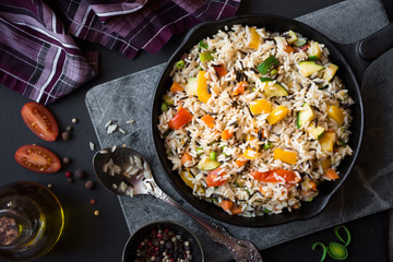 Rice with mixed vegetables, healthy vegetarian food